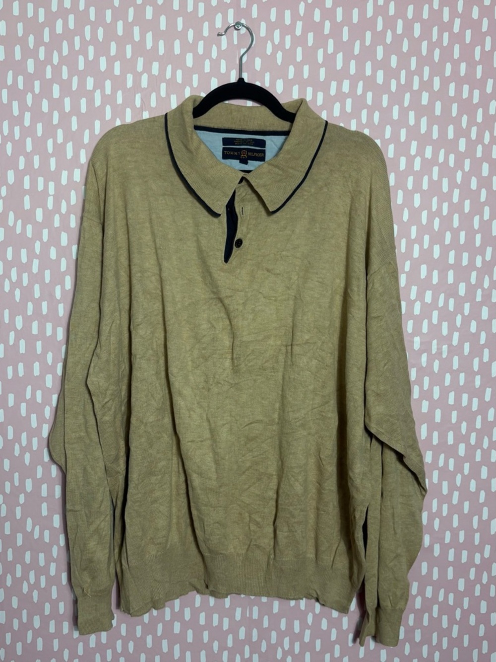 Tommy Hilfiger Tan Collared Knit Polo Mens XXL vintage